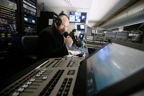 JOHN WOODS / WINNIPEG FREE PRESS
Jay Richardson, public announcer for the Winnipeg Jets, is photographed in the production studio at the Winnipeg Jets arena Tuesday, January 15, 2019.