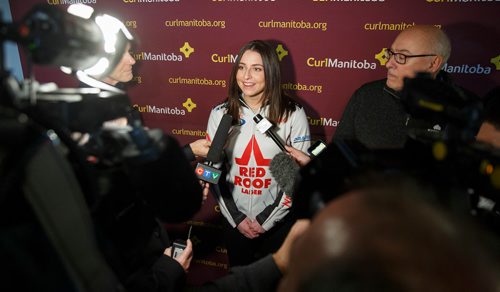 MIKE DEAL / WINNIPEG FREE PRESS
Shannon Birchard with Team Einarson during a CurlManitoba announcement regarding the Scotties Tournament of Hearts which will take place January 23-27, 2019 at the Gimli Recreation Centre in Gimli, Manitoba.
190116 - Wednesday, January 16, 2019.