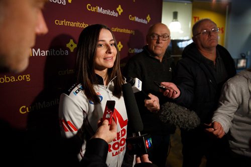 MIKE DEAL / WINNIPEG FREE PRESS
Shannon Birchard with Team Einarson during a CurlManitoba announcement regarding the Scotties Tournament of Hearts which will take place January 23-27, 2019 at the Gimli Recreation Centre in Gimli, Manitoba.
190116 - Wednesday, January 16, 2019.