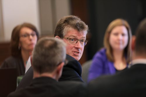 RUTH BONNEVILLE / WINNIPEG FREE PRESS

ADVOCATE QUESTIONED - Andrew Swan, MLA, asks questions during the Manitoba's Advocate for Children and Youth meeting to  Daphne Penrose faces about her annual report with other members of the legislative assembly,  at the Legislative Building on Wednesday.  

Photo of member flipping through 

Jessica Botelho-Urbanski
Manitoba Legislature Reporter

Jan 16th, 2019 
