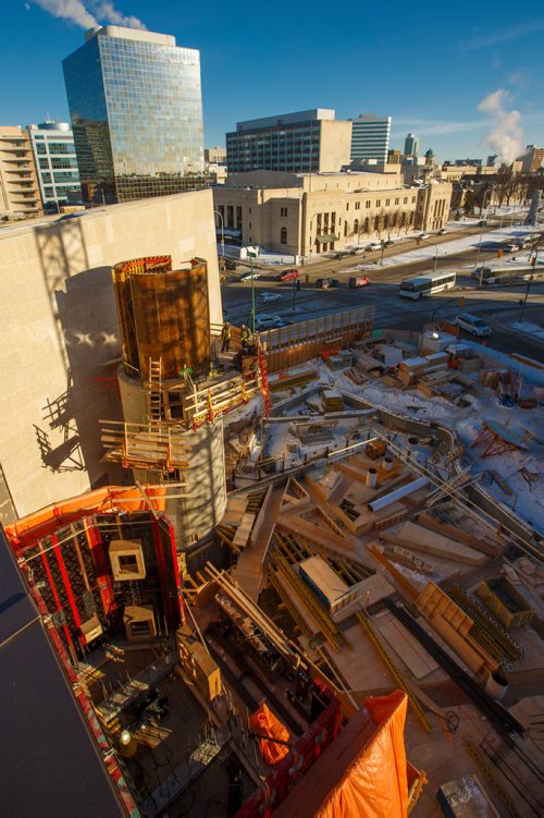 MIKE DEAL / WINNIPEG FREE PRESS
A view of the construction of the Inuit Art Centre from the roof of the Winnipeg Art Gallery Wednesday afternoon.
190116 - Wednesday, January 16, 2019.