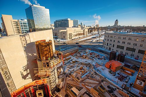 MIKE DEAL / WINNIPEG FREE PRESS
A view of the construction of the Inuit Art Centre from the roof of the Winnipeg Art Gallery Wednesday afternoon.
190116 - Wednesday, January 16, 2019.