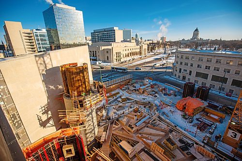 MIKE DEAL / WINNIPEG FREE PRESS
A view of the construction of the Inuit Art Centre from the roof of the Winnipeg Art Gallery Wednesday afternoon.
190116 - Wednesday, January 16, 2019.