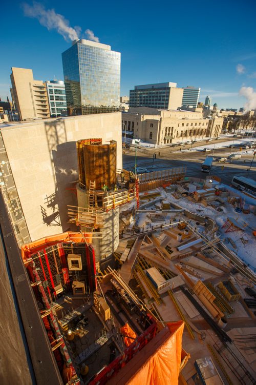 MIKE DEAL / WINNIPEG FREE PRESS
A view of the construction of the Inuit Art Centre from the roof of the Winnipeg Art Gallery Wednesday afternoon.
190116 - Wednesday, January 16, 2019.