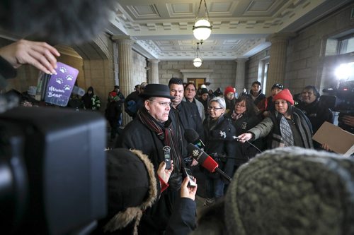 RUTH BONNEVILLE / WINNIPEG FREE PRESS

Local - Keeyask Rally


Local, Four northern Manitoba First Nations, who are part of the  Keeyask Hydroelectric Limited Partnership, hold public rally on issues related to Hydro development, at the Legislative Building Friday. 

Photo of MKO Grand Chief Garrison Settee (hat) answering questions from the media with other northern First Nation leaders next to him inside the foyer after their rally outside the Legislative Building on Friday 

See Jessica Botelho-Urbanski story.

Jan 18th, 2019 
