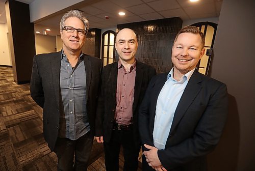 TREVOR HAGAN/ WINNIPEG FREE PRESS
(l-r) Gord Blaine, founder of the Capstone Ridge Group, Dmitry Zvonov and Marshall Ring, CEO Manitoba Technology Accelerator, Friday, January 18, 2019. For Marty business story about federally funded visa program for business startups.
