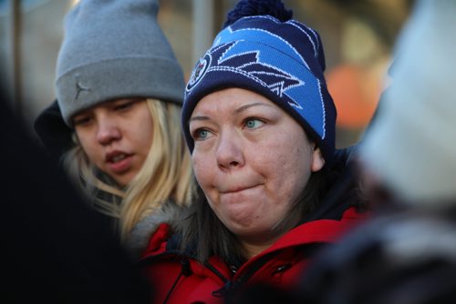 RUTH BONNEVILLE / WINNIPEG FREE PRESS

Jeanenne Fontaine's best friend, Melissa Stevenson, speaks on behalf of Fontaine's family members on how they all feel about the guilty verdict that was delivered to Fontaine's  accused killers, to the media outside the Law Courts Building, Saturday.

Fontaine's cousins were also in attendance.

Jan 19th, 2019 
