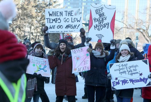 RUTH BONNEVILLE / WINNIPEG FREE PRESS

People bundled up to brave the bitter temperatures to attend and hold signs in support of Women's rights during the annual Women's Day March at the Legislative grounds Saturday. 

Jan 19th, 2019 
