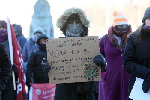 RUTH BONNEVILLE / WINNIPEG FREE PRESS

People bundled up to brave the bitter temperatures to attend and hold signs in support of Women's rights during the annual Women's Day March at the Legislative grounds Saturday. 

Jan 19th, 2019 
