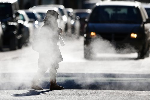 JOHN WOODS / WINNIPEG FREE PRESS
A woman makes her way through frosty conditions along St Mary Ave in downtown Winnipeg  Sunday, January 20, 2019.
