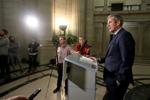 TREVOR HAGAN / WINNIPEG FREE PRESS
Premier Brian Pallister addresses media at the Manitoba Legislative Building, Monday, January 21, 2019.