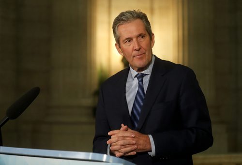 TREVOR HAGAN / WINNIPEG FREE PRESS
Premier Brian Pallister addresses media at the Manitoba Legislative Building, Monday, January 21, 2019.