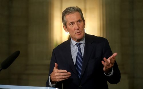 TREVOR HAGAN / WINNIPEG FREE PRESS
Premier Brian Pallister addresses media at the Manitoba Legislative Building, Monday, January 21, 2019.