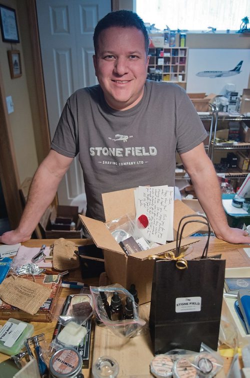 Canstar Community News Jan. 23, 2019 - Jonathan Steinfeld is the owner of Stone Field Shaving Company. Handcrafted Canadian products from the locally based e-commerce platform will be filling gift bags handed out at parties for celebrities ahead of the Academy Awards Ceremony in Los Angeles this February. Steinfeld works with local artisans to create one of a kind shave soaps, creams, and after shaves. Much like Hollywood, every soap has a story, Steinfeld says. (DANIELLE DA SILVA/SOUWESTER/CANSTAR)
