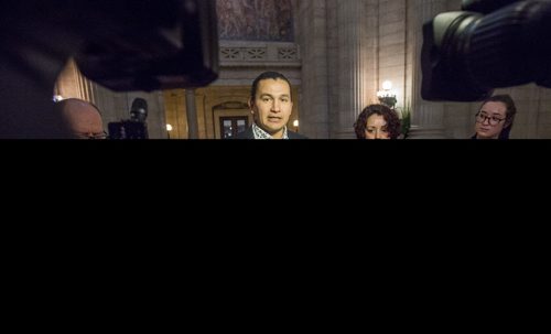 MIKE DEAL / WINNIPEG FREE PRESS
Wab Kinew, Leader of the Manitoba NDP, and Arlene Reid, WSD Ward 7 School Trustee, who is also a mother of special needs students, speak to reporters regarding cuts to special needs education funding.
190122 - Tuesday, January 22, 2019.