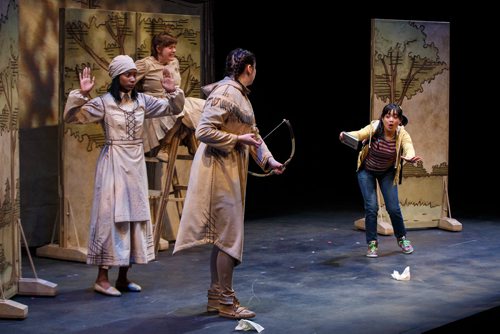 MIKE DEAL / WINNIPEG FREE PRESS
(From left): Reina Jolly as Rose, Alissa Watson as Helen, Kathleen MacLean as Thana, and Hera Nalam as Jess in the MTYP production of Torn Through Time which will be running from Jan 25 to Feb 3, 2019.
190122 - Tuesday, January 22, 2019.