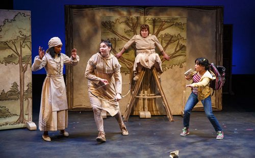 MIKE DEAL / WINNIPEG FREE PRESS
(From left): Reina Jolly as Rose, Kathleen MacLean as Thana, Alissa Watson as Helen, and Hera Nalam as Jess in the MTYP production of Torn Through Time which will be running from Jan 25 to Feb 3, 2019.
190122 - Tuesday, January 22, 2019.