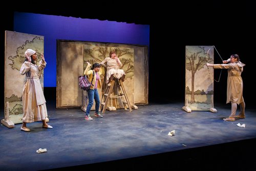 MIKE DEAL / WINNIPEG FREE PRESS
(From left): Reina Jolly as Rose, Hera Nalam as Jess, Alissa Watson as Helen, and Kathleen MacLean as Thana in the MTYP production of Torn Through Time which will be running from Jan 25 to Feb 3, 2019.
190122 - Tuesday, January 22, 2019.