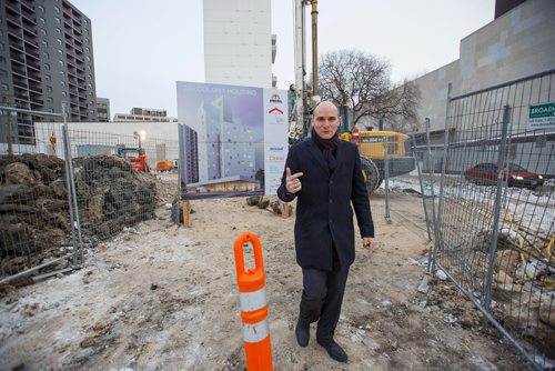MIKE DEAL / WINNIPEG FREE PRESS
Jean-Yves Duclos, Minister of Families, Children and Social Development and Minister Responsible for Canada Mortgage and Housing Corporation (CMHC) has a look at the construction of a new housing tower at 290 Colony Street after making a federal Government funding announcement related to a new housing project with the University of Winnipeg Community Renewal Corporation.

190123 - Wednesday, January 23, 2019.