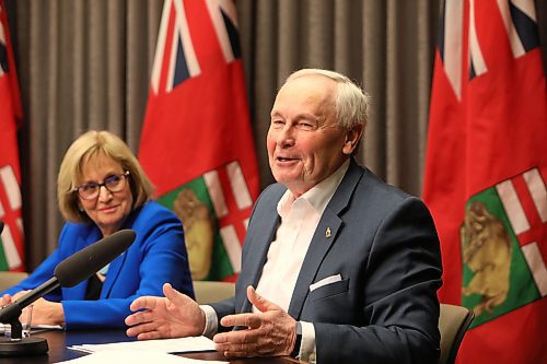 RUTH BONNEVILLE / WINNIPEG FREE PRESS

Clayton Mannes, former minister (minister of finance, education and government house leader), answers questions from the media regarding the newly announced comprehensive review of Manitoba's Education System, during press conference at the Legislative Building Wednesday.  

Clayton Manness and Dr Janice MacKinnon are 2 of the 9 commissioners hired to co-chair the review at the press conference held by Education Minister, Kelvin Goertzen today.  

January 23rd, 2019
