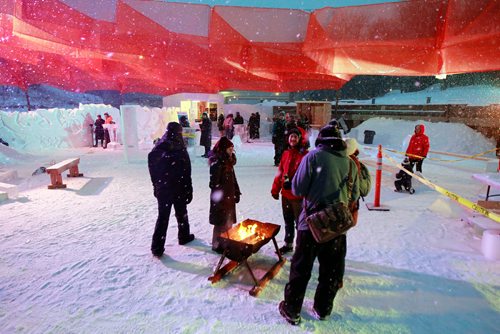 PHIL HOSSACK / WINNIPEG FREE PRESS - Snow didn't deter clientele at the opening night of the Ice Bar on the Red River Wednesday. See story. January 23, 2019