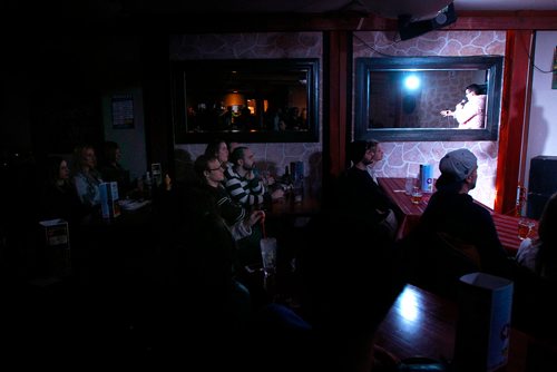 PHIL HOSSACK / WINNIPEG FREE PRESS - Comedy on stage at Wee Johnny's John Giannakis'  basement comedy club under his restaurant Johnny G's. See story. January 23, 2019