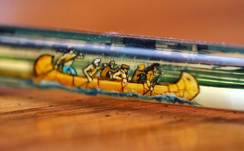 TREVOR HAGAN / WINNIPEG FREE PRESS
A pen from The Forks with rowers in a canoe. Debbie Carriere owns one of the largest collections of floaty pens in the world, Thursday, January 24, 2019. for dave sanderson intersection