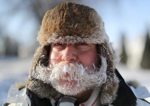 TREVOR HAGAN/ WINNIPEG FREE PRESS
Brent Frandsen, walking home from a dentist appointment in River Heights. Brent happens to be captain of the Royal Canadian Moustache Team, Friday, January 25, 2019.