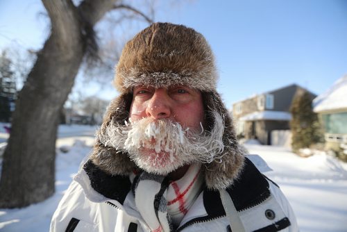 TREVOR HAGAN/ WINNIPEG FREE PRESS
Brent Frandsen, walking home from a dentist appointment in River Heights. Brent happens to be captain of the Royal Canadian Moustache Team, Friday, January 25, 2019.