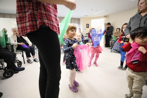 RUTH BONNEVILLE / WINNIPEG FREE PRESS

Sunday Special, Feature on  - Seniors and kids music class. 

Daycare kids (ages 3 & 4), from Prairie Children's Centre, and residents of Pembina Place Personal Care Home, both located at the Deaf Centre Manitoba on Pembina,  meet weekly for 30 minute music class.  

Music teacher and chaplain, Michele Barr,
leads kids into playing bells and drums and other percussion instruments, as well as dancing with ribbons and scarfs during interactive music class Friday.  The children take part in the class in the centre as the adults from the centre watch and participate.

Photos of children and residents  taking part in activities and interacting with the kids.


See Brenda Suderman's story. Story to run on a Sunday, Feb 4th. 

January 18th, 2019
