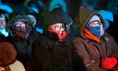 PHIL HOSSACK / WINNIPEG FREE PRESS - Hardy New Music fans shrouded in the mist formed by their freezing breath take in the Winnipeg New Music Festival's "Glacial Time" a concert performed by Norwegian artist Terje Isungset's performance on instruments made of Ice.. -  January 25, 2019