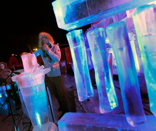 PHIL HOSSACK / WINNIPEG FREE PRESS - Norwegian artist Terje Isungset's performs on instruments made of Ice as Hardy New Music fans shrouded in the mist formed by their freezing breath take in the Winnipeg New Music Festival's "Glacial Time". -  January 25, 2019