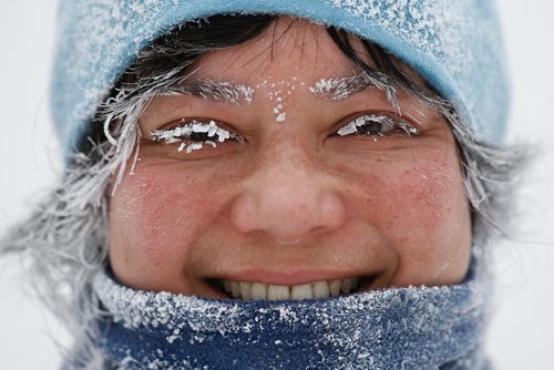 JOHN WOODS / WINNIPEG FREE PRESS
Christy Miyanishi smiles after finishing the 6th annual Frostbite River Run, a fundraiser in support of programming and activities at Riverview Community Centre in WinnipegSunday, January 27, 2019. The Frostbite River Run is part of the Riverview Winter Classic - a series of outdoor events held in January at the community centre.