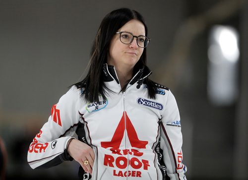 TREVOR HAGAN / WINNIPEG FREE PRESS
Kerri Einarson reacts after a shot against Tracy Fleury during the Scotties final in Gimli, Sunday, January 27, 2019.