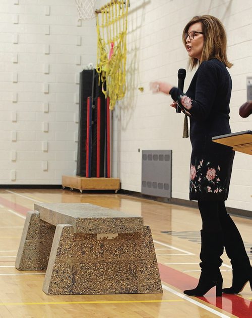 Canstar Community News Jan. 22, 2019 - Take Pride Winnipeg, Multi-Material Stewardship Manitoba, and ReGen Composites provided General Byng School with a new bench made from old materials, including 4,600 plastic bags the school collected for the cause. (DANIELLE DA SILVA/SOUWESTER/CANSTAR)