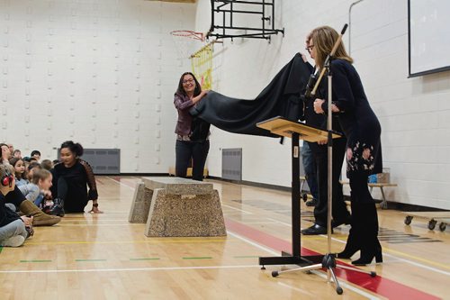 Canstar Community News Jan. 22, 2019 - Take Pride Winnipeg, Multi-Material Stewardship Manitoba, and ReGen Composites provided General Byng School with a new bench made from old materials, including 4,600 plastic bags the school collected for the cause. (DANIELLE DA SILVA/SOUWESTER/CANSTAR)