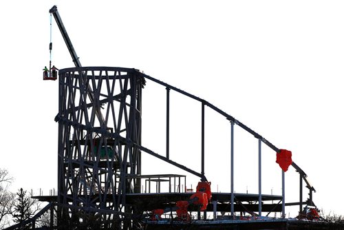 PHIL HOSSACK / WINNIPEG FREE PRESS - A pair of workers hover above the construction of Canada's Diversity Gardens under construction in Assiniboine Park Monday.  - January 28, 2019.