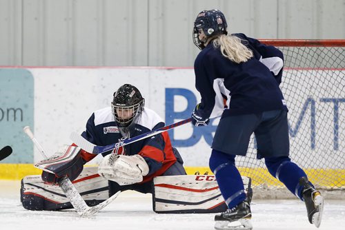 JOHN WOODS / WINNIPEG FREE PRESS
St Marys Academy's Julianna Thomson (1) photographed during practice at the Iceplex in Winnipeg Monday, January 28, 2019.