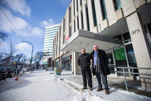 MIKAELA MACKENZIE / WINNIPEG FREE PRESS
Todd Dube, founder of Wise Up Winnipeg (left)  and Keith MacCharles, who is fighting two radar tickets, pose for a picture in front of the traffic courts in Winnipeg on Tuesday, Jan. 29, 2019. 
Winnipeg Free Press 2018.