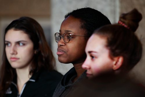 PHIL HOSSACK / WINNIPEG FREE PRESS - U of W athlete Deb Nkiasi at a City Hall Press Conference announcing the annual Duckworth Challenge. See Mike Sawatzky's story.  - January 29, 2019.