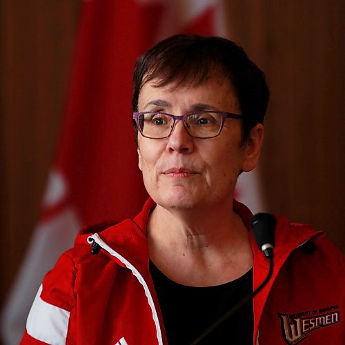 PHIL HOSSACK / WINNIPEG FREE PRESS - U of W President Dr Annette Trimbee at a City Hall Press Conference announcing the annual Duckworth Challenge. See Mike Sawatzky's story.  - January 29, 2019.