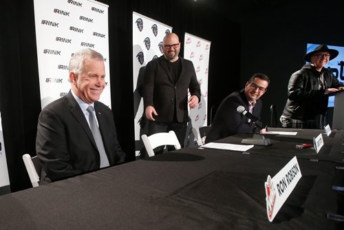 JOHN WOODS / WINNIPEG FREE PRESS
From left, WHL Commissioner Ron Robison, 50 Below Inc. Chairman and ICE Governor Greg Fettes and ICE President and General Manager Matt Cockell are photographed during a press conference announcing the Kootenay Ice WHL hockey team moving to Winnipeg Tuesday, January 29, 2019.