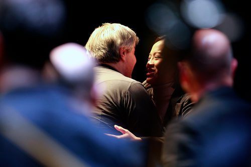 PHIL HOSSACK / WINNIPEG MANITOBA - Composer Vivian Fung is embraced by conductor Daniel Raiskin after the performance of her "A child's Dream of Toys" by the WSO at the New Music Festival Wednesday. -  See Holly's story. January 30, 2019