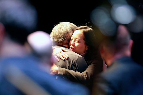 PHIL HOSSACK / WINNIPEG MANITOBA - Composer Vivian Fung is embraced by conductor Daniel Raiskin after the performance of her "A child's Dream of Toys" by the WSO at the New Music Festival Wednesday. -  See Holly's story. January 30, 2019