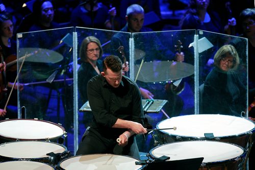 PHIL HOSSACK / WINNIPEG MANITOBA - Timanist Mike Kemp works the Timpani performing 'Raise the Roff' on stage with the WSO at the New Music Festival Wednesday. -  See Holly's story. January 30, 2019