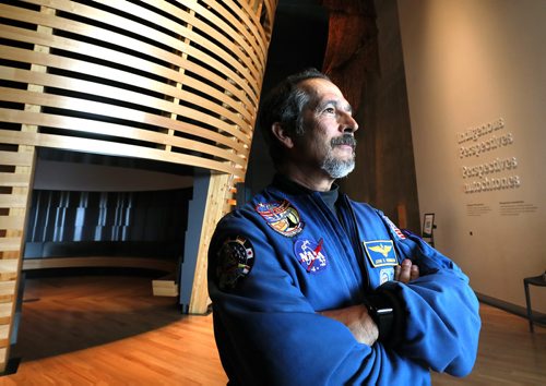 RUTH BONNEVILLE  /  WINNIPEG FREE PRESS

LOCAL - Indigenous Astronaut

Indigenous astronaut, Commander John Herrington  member of the Chickasaw Nation,  shares his experience in space with students at CMHR Thursday.

Photo of  Commander John Herrington in the Indigenous Perspectives gallery that he visited between talking to students on Thursday. 

More info:
Dr. Herrington spent 13 days, 18 hours and 47 minutes in space in 2002, taking his tribe's flag to the International Space Station. His sessions with students are supported by a partnership between the CMHR and Information and Communication Technologies Association Manitoba (ICTAM) as part of DisruptED, an annual conference presented by RBC Future Launch about the future of work and technology.


See Alex Paul story. 

January 31st,  2019
