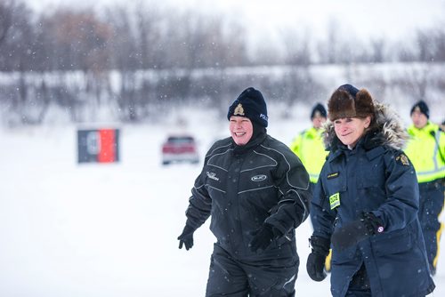 MIKAELA MACKENZIE / WINNIPEG FREE PRESS
RCMP commissioner Brenda Lucki and E district commander Joanne Keeping laugh while visiting ice shacks on the Red River near Selkirk, Manitoba on Friday, Feb. 1, 2019.
Winnipeg Free Press 2018.