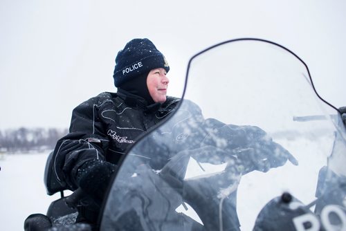 MIKAELA MACKENZIE / WINNIPEG FREE PRESS
RCMP commissioner Brenda Lucki speaks to the media on her snowmobile while visiting ice shacks on the Red River near Selkirk, Manitoba on Friday, Feb. 1, 2019.
Winnipeg Free Press 2018.