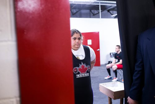 MIKAELA MACKENZIE / WINNIPEG FREE PRESS
Reetu Chahal, part of the Bar-Benders Special Olympics team, gets ready to compete at Brickhouse Gyms fourth annual powerlifting competition, Manitoba's largest powerlifting competition to date, in Winnipeg on Saturday, Feb. 2, 2019.
Winnipeg Free Press 2018.
