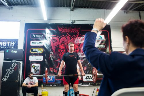 MIKAELA MACKENZIE / WINNIPEG FREE PRESS
Elijah Wood, part of the Bar-Benders Special Olympics team, does his deadlift at Brickhouse Gyms fourth annual powerlifting competition, Manitoba's largest powerlifting competition to date, in Winnipeg on Saturday, Feb. 2, 2019.
Winnipeg Free Press 2018.